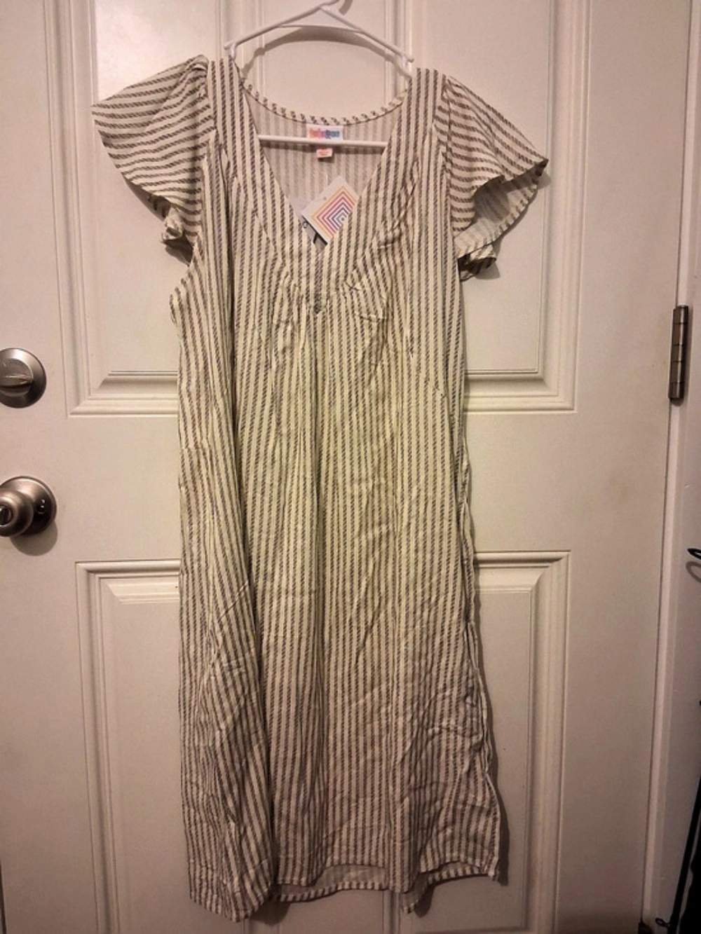 LuLaRoe Amelia Striped Mini Dress in White & Green XS NWT